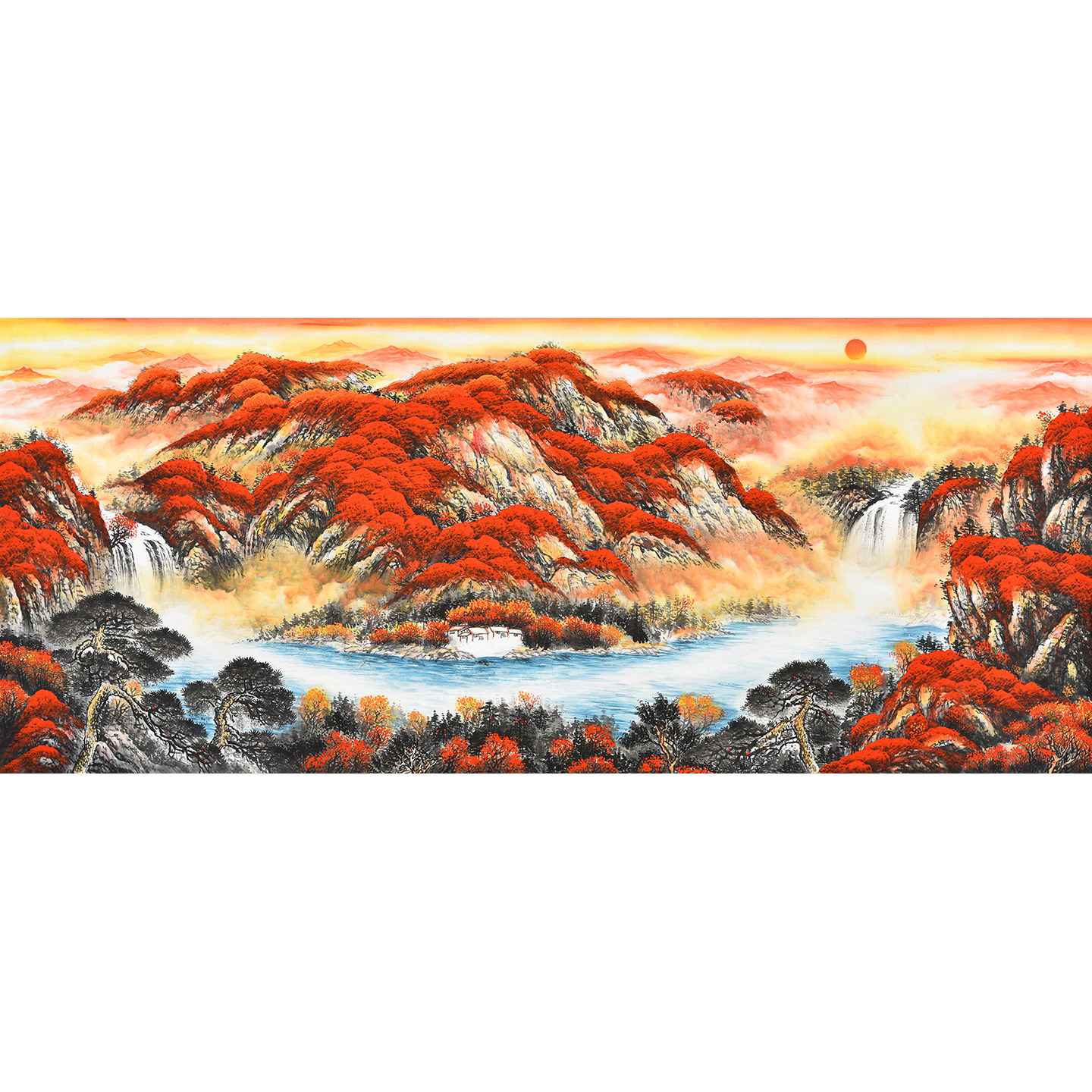 名家纯手绘聚宝盆风水山水画客厅背景墙装饰画八尺巨幅办公室挂画