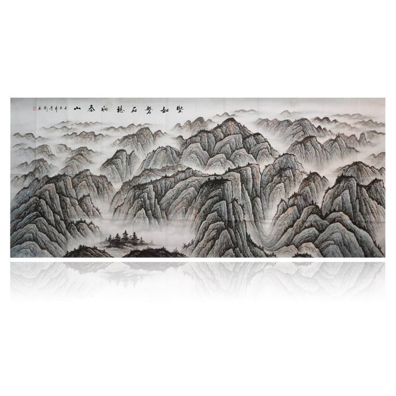 国画办公室挂画宣纸手绘山水画无水靠山画泰山神韵日出有山无水画