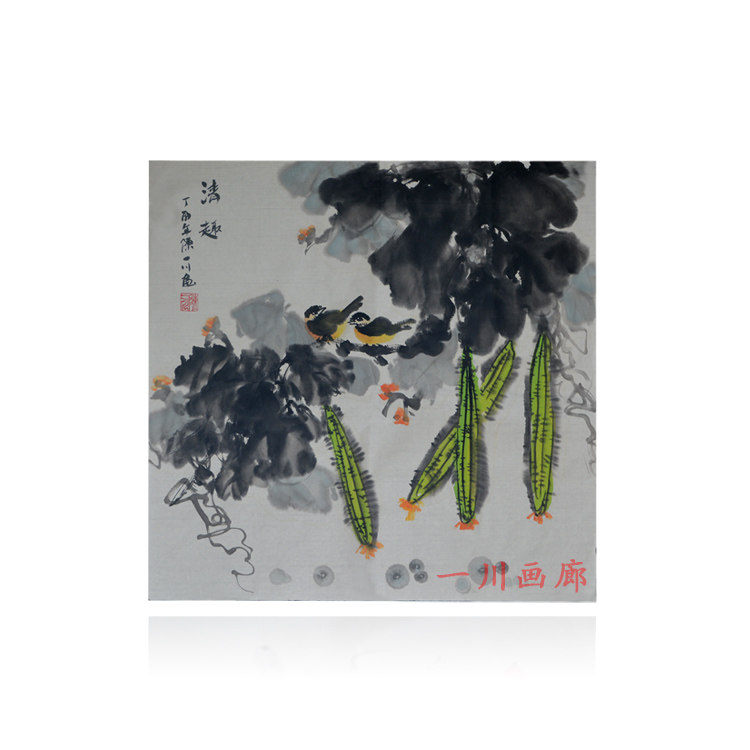 国画斗方花鸟画精品纯手工写意葡萄丝瓜小鸟餐厅挂画书房客厅装饰