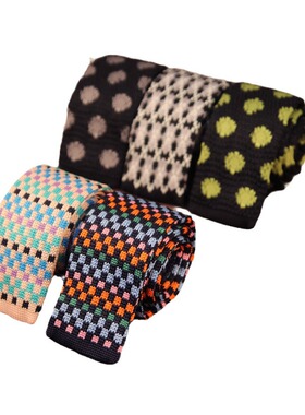 男士韩版窄款领带条纹平角男女潮款黑色针织毛线5.5cm领带SYH15