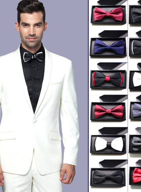 男士领结结婚婚礼新郎西装衬衫酒红色黑色英伦韩版蝴蝶纯色深蓝色