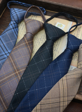 短剧演员表演6CM领带男职业休闲拉链格子免打复古风韩版时尚JS30