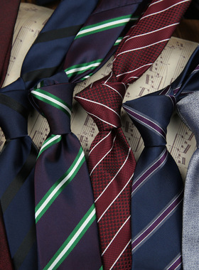 男士领带6cm工装窄领带男韩版手打暗红色蓝色藏青色条纹领带SYH42