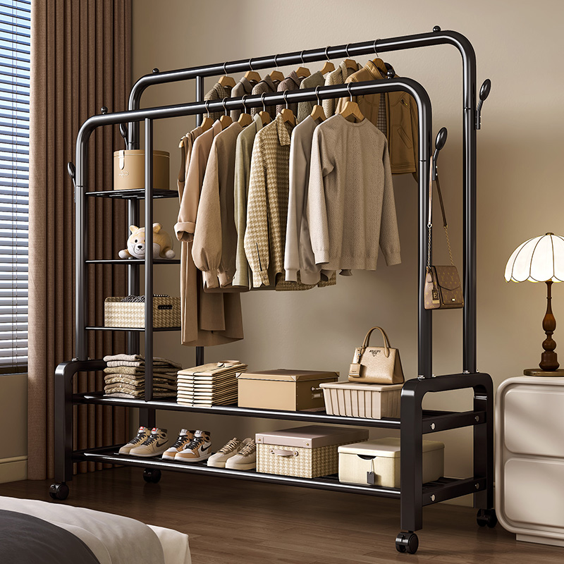 【置物栏带鞋架】家用挂衣架落地