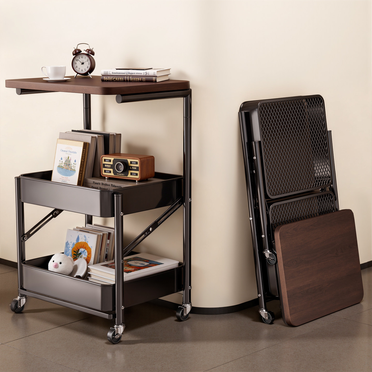 小推车置物架落地零食收纳架可折叠移动置物架床头置物架客厅茶几,收纳整理,整理架/置物架/收纳架,淘宝优惠券,粉丝福利购,淘宝优惠卷