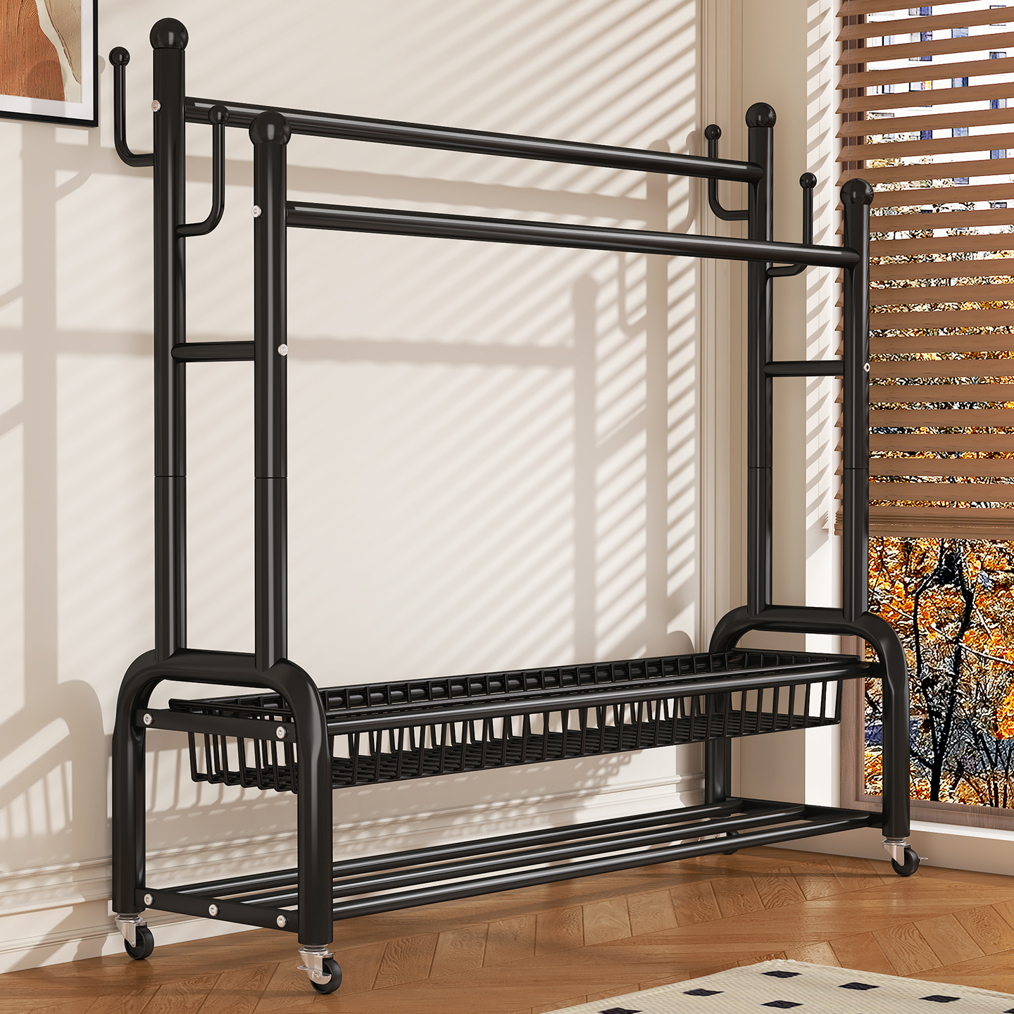 双层晾晒不打架！衣服裤子同时晒