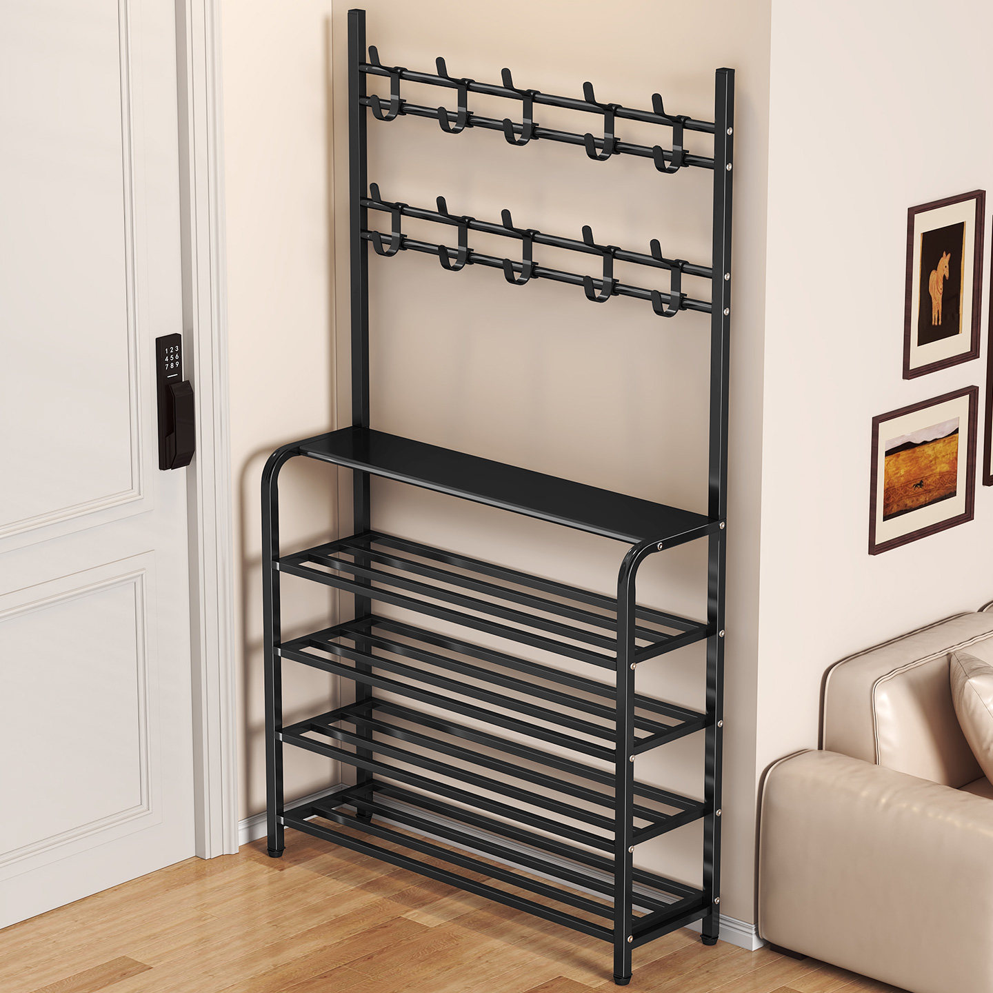 鞋架多层家用门口衣帽架入户门挂衣架一体出租房用鞋架子简易鞋柜,收纳整理,鞋子收纳架,淘宝优惠券,粉丝福利购,淘宝优惠卷