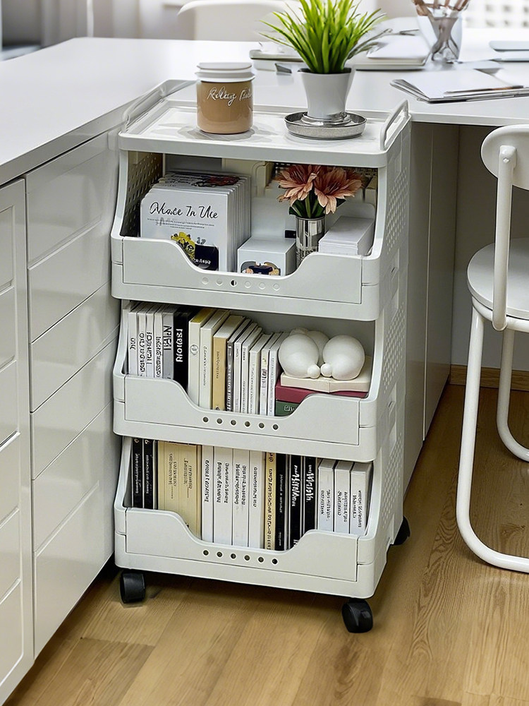 书架落地置物架小推车办公桌下文件收纳架多层床头整理架移动旋转