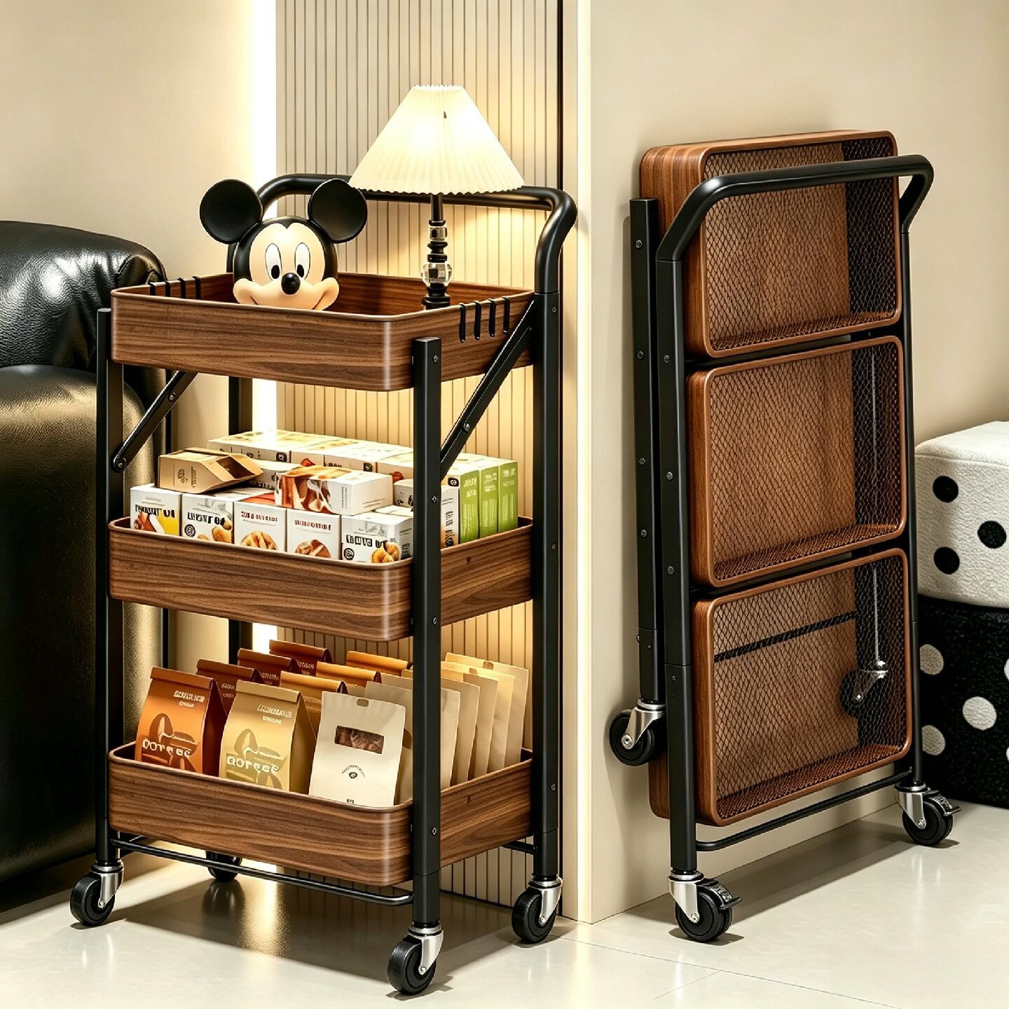 中古风小推车置物架落地移动客厅边几零食多层玩具书本书包收纳架