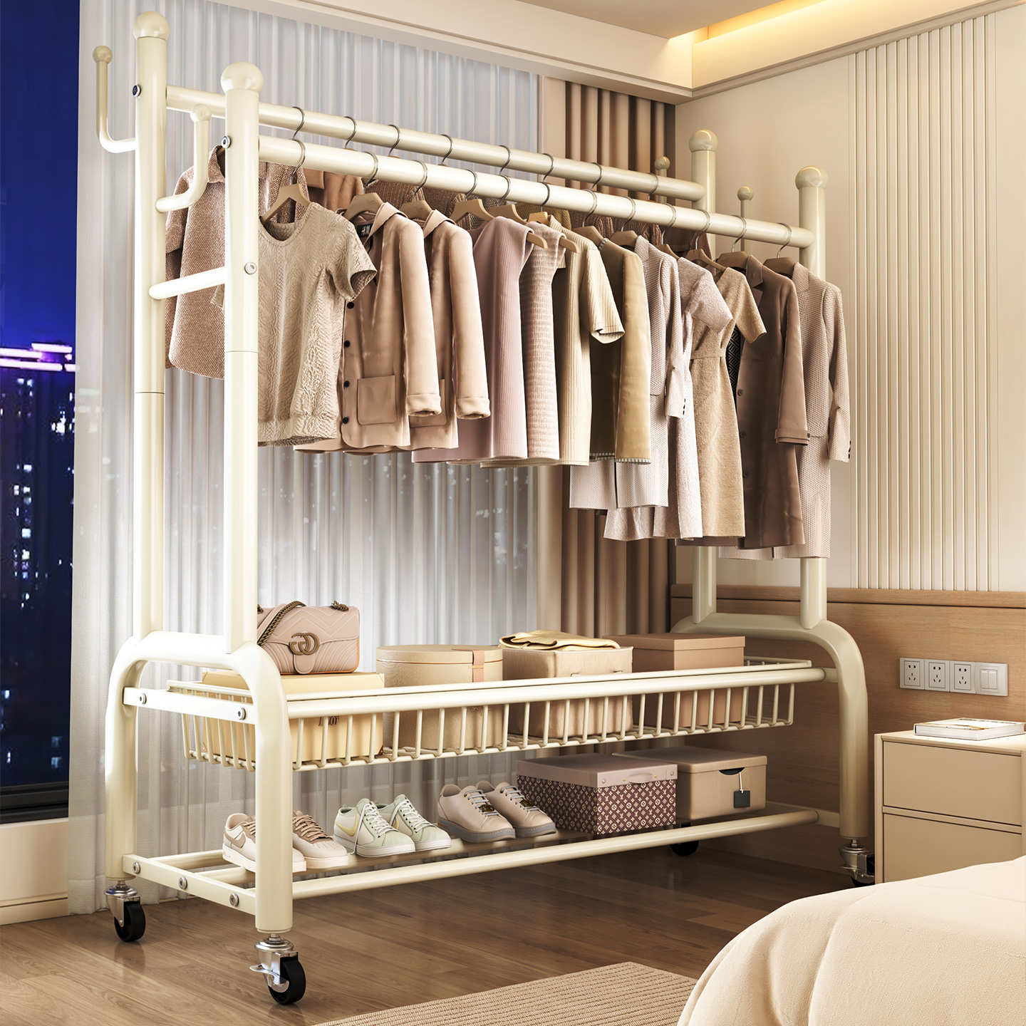 衣架落地卧室内晾衣架宿舍简易挂衣服架子加粗衣帽架可移动衣杆架