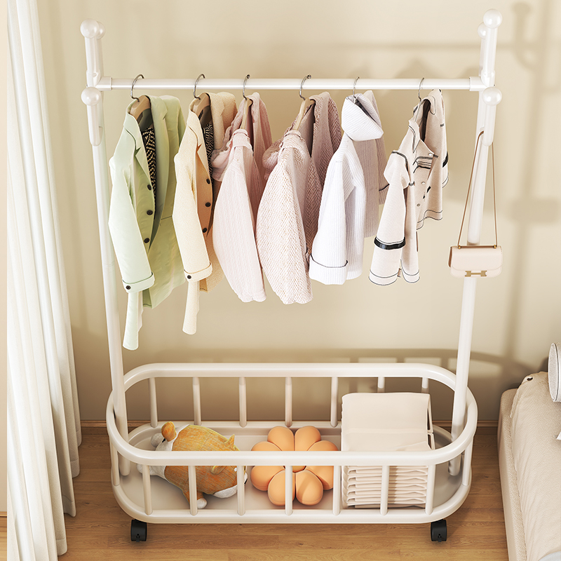 简约落地可折叠带轮移动晾衣架