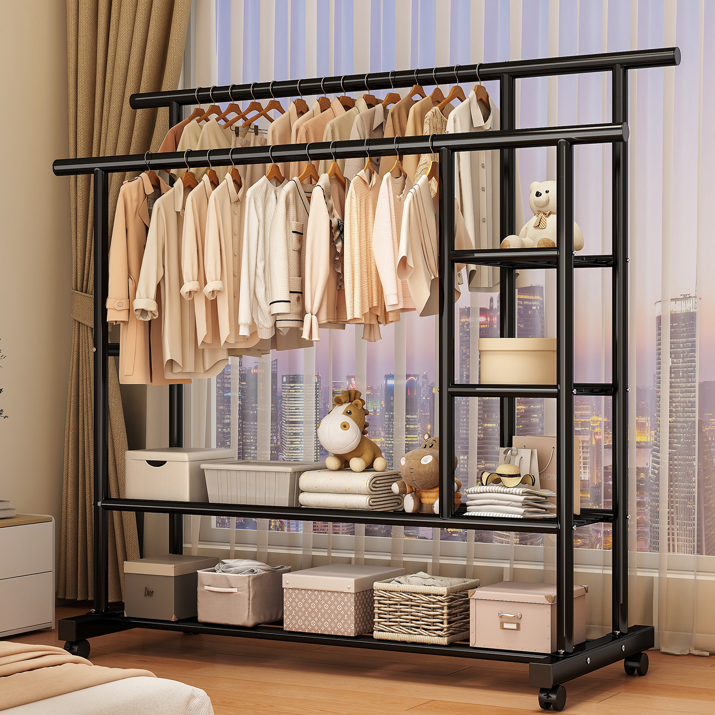 晾衣架落地卧室可移动家用凉衣架阳台挂衣服架子室内简易杆衣帽架,收纳整理,置地/升降晾晒衣架,淘宝优惠券,粉丝福利购,淘宝优惠卷