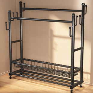 挂衣架落地卧室晾衣架家用室内衣服架子双杆可移动房间加粗衣帽架