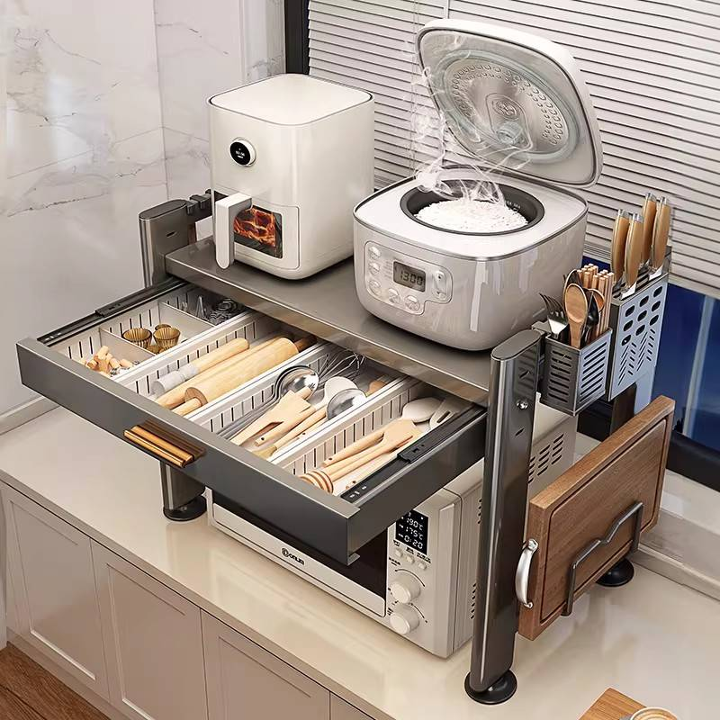 微波炉置物架抽屉式多功能厨房家用放电饭煲锅收纳支架台面烤箱架,厨房/烹饪用具,微波炉置物架,淘宝优惠券,粉丝福利购,淘宝优惠卷