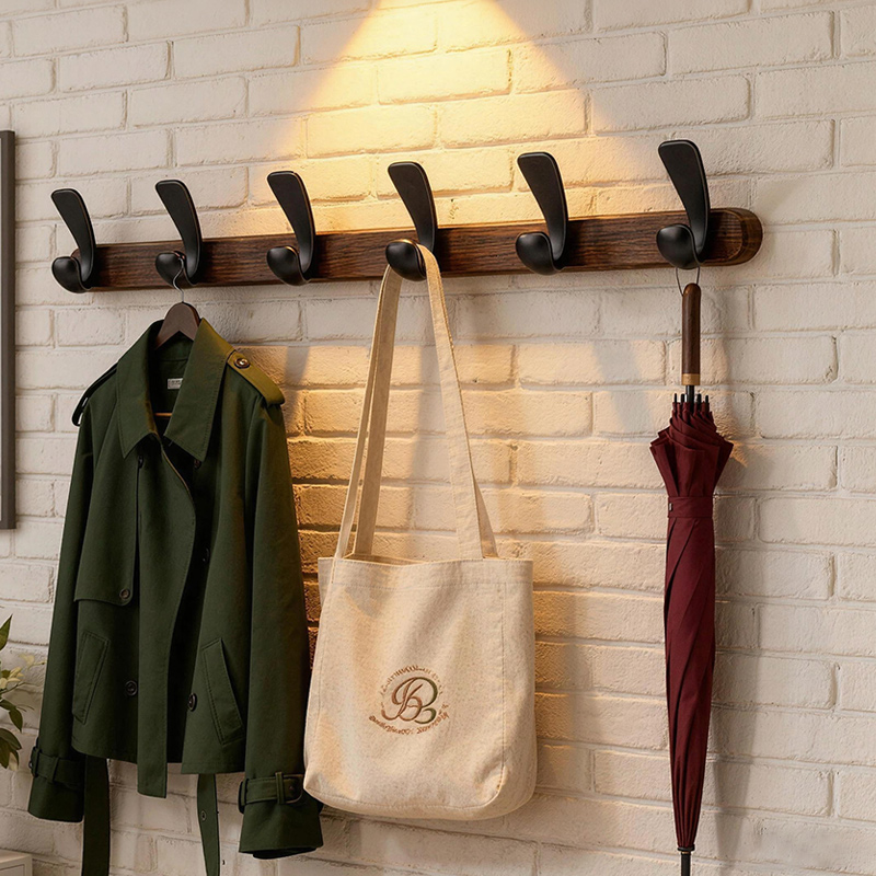 【精选黑胡桃木】墙上挂钩免打孔