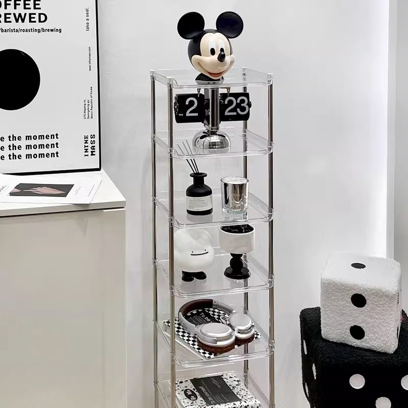 透明置物架落地家用客厅ins风多层书架靠墙展示架亚克力夹缝窄架