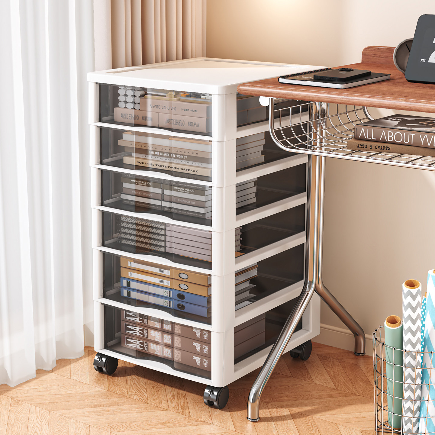 抽屉式收纳柜落地多层办公室工位桌下杂物置物架可移动学生储物