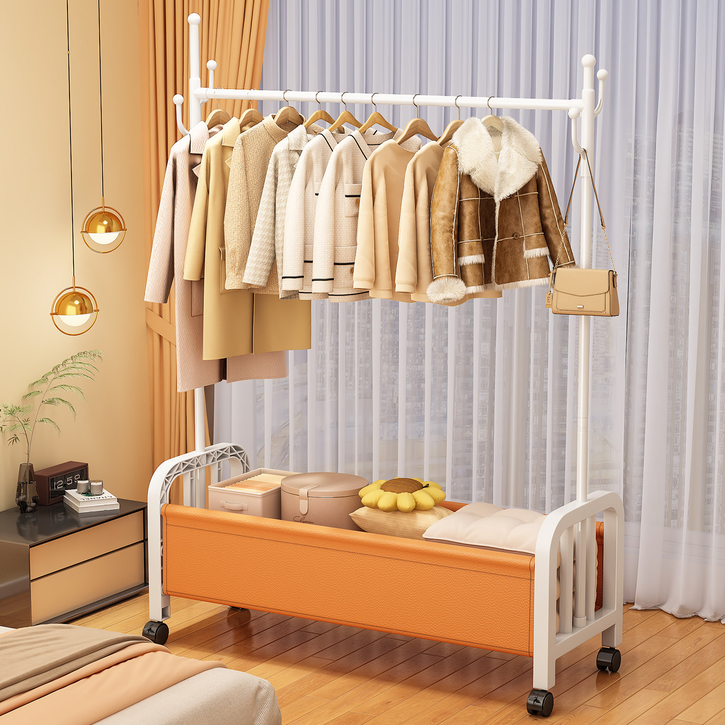 落地衣帽架卧室挂衣架室内晾衣架家用多功能宿舍收纳置物架一体架,收纳整理,置地/升降晾晒衣架,淘宝优惠券,粉丝福利购,淘宝优惠卷