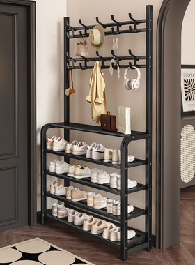 鞋架多层家用门口置物架入户门出租房用挂衣架一体简易门后衣帽架