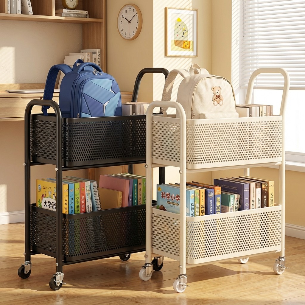 书包置物架落地小推车家用书本收纳家多层书籍整理架桌下滑轮柜,收纳整理,整理架/置物架/收纳架,淘宝优惠券,粉丝福利购,淘宝优惠卷