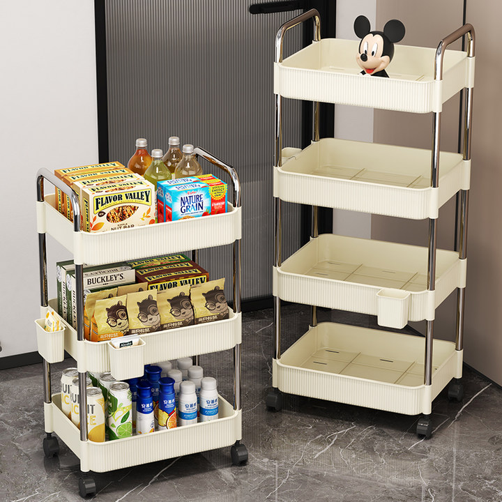 零食置物架落地可移动小推车家用分层客厅卧室床头带轮多层收纳架