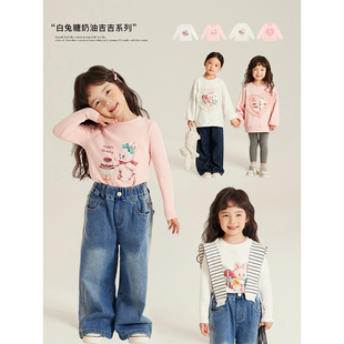 Amybaby女童卫衣2025秋季新款爱心网纱卡通印花儿童上衣打底衫