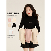 Amybaby女童上衣冬季 半高领纯色字母印花百搭打底衫 2025新款 经典