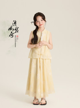 Amybaby女童套装夏季2026新款国风新中式古典绣花上衣阔腿裤