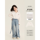 洋气刺绣透气翻领百搭衬衫 Amybaby女童上衣夏季 韩版 时尚 2025新款