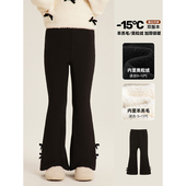 子冬季 2025新款 洋气休闲加厚弹力修身 Amybaby女童裤 蝴蝶结微喇裤