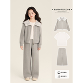 休闲翻领蕾丝拉链外套简约休闲裤 2026新款 春季 Amybaby女童套装