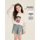 英文印花设计感不规则牛仔短裤 Amybaby女童裤 韩版 2026新款 子春季