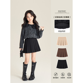 儿童美式 Amybaby女童裙子春季 2025新款 学院风百搭纯色短裙a字裙