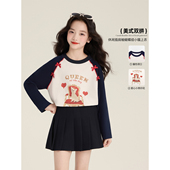 宽松打底衫 Amybaby女童上衣春季 休闲设计拼接插肩袖 美式 2026新款