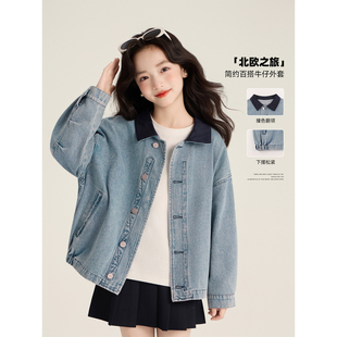 简约百搭复古宽松牛仔夹克外套 美式 Amybaby女童上衣春季 2026新款