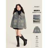 韩版 2026新款 复古休闲宽松气质牛仔外套 春季 Amybaby女童上装