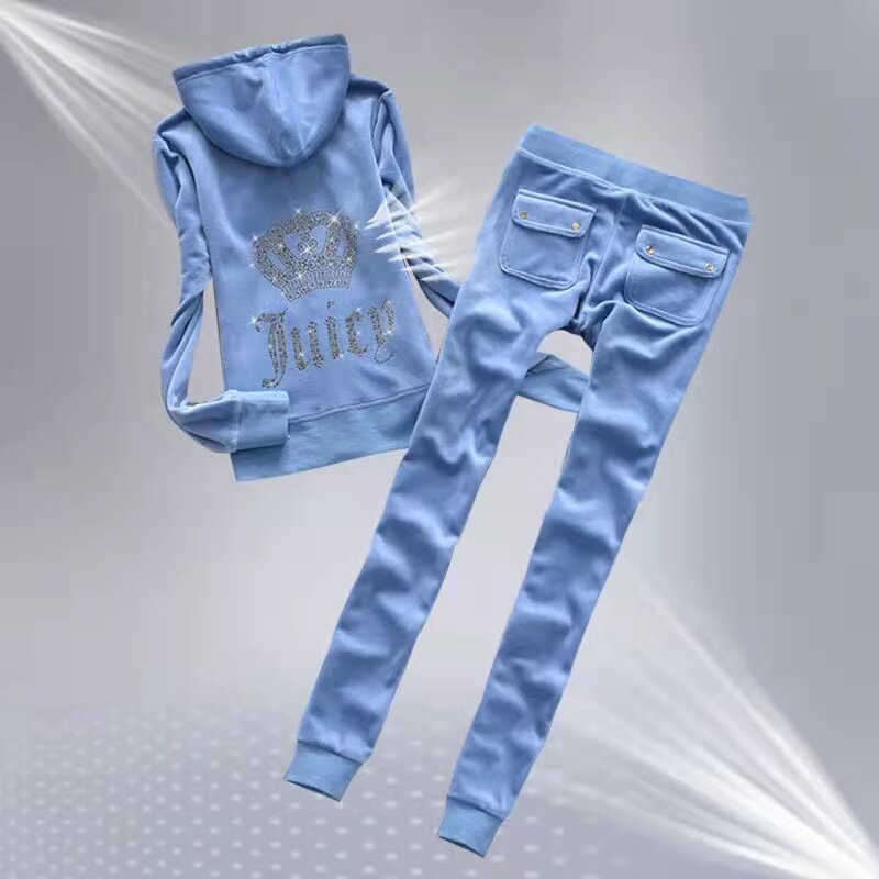 天鹅绒休闲运动服跑步连帽卫衣小脚裤两件套春秋时尚别致洋气新款