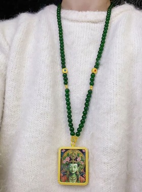 新中式国风复古民族风唐卡项链男女黄珠毛衣链长款百搭配饰串珠