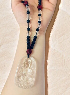 白水晶新中式国风男女长款项链轻奢高级感观音佛珠串珠吊坠配饰