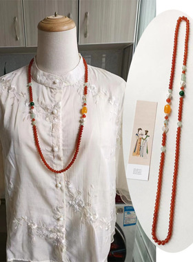 红玛瑙串珠佛珠项链新中式国风毛衣链配饰复古民族风挂件唐装汉服