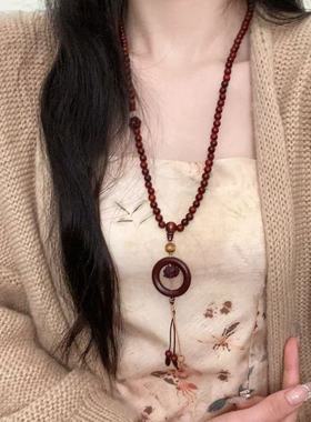 新中式长平安扣串珠项链女复古国风古风高级感秋冬长款毛衣链挂件