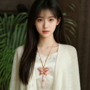 宋锦蝴蝶流苏串珠珍珠挂件女复古民族风毛衣链项链高级感旗袍配饰