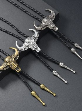 新款牛头项链波洛领带个性男女同款西部牛仔项链毛衣链朋克挂绳子