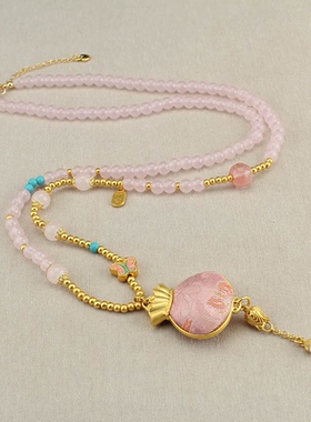 仿宋锦福袋轻奢高级感串珠流苏项链女新中式国风毛衣链旗袍装配饰