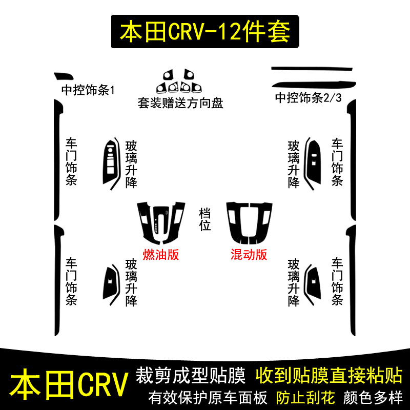 适用于17-22款本田CRV碳纤维内饰贴纸中控方向盘档位保护贴膜改装
