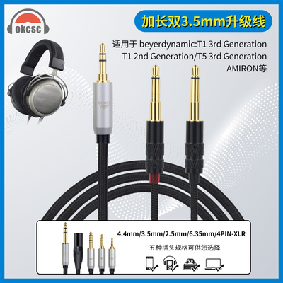 OKCSC双3.5耳机线加长版适用Hifiman HE6se HE400se XLR卡侬插头