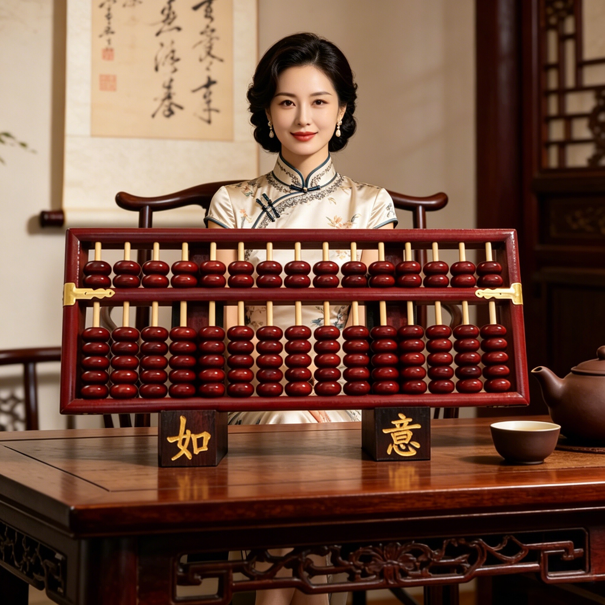 15档复古算盘实木质老式大号成人用收藏送人桌面装饰招财纳福摆件