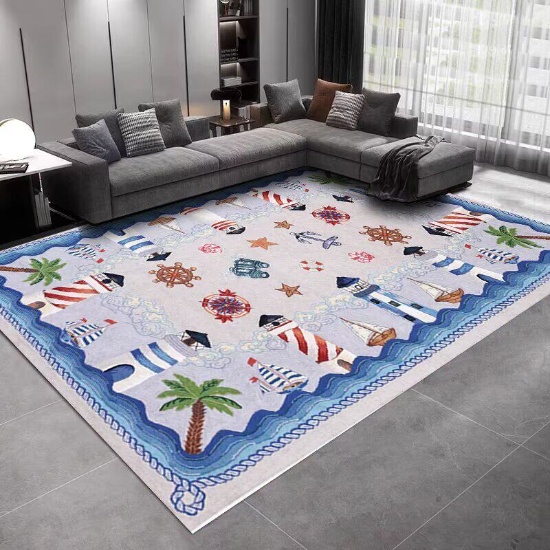 儿童房间地毯男孩卧室床边毯客厅地中海洋阅读区书桌电脑椅子地垫