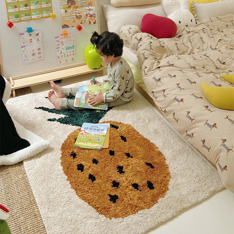 卡通菠萝毛绒地毯客厅儿童房卧室床边阅读区地垫书桌学习椅子脚垫