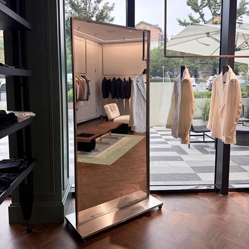 不锈钢镜框全身镜真实成像超白穿衣镜服装店试衣镜大镜子落地式